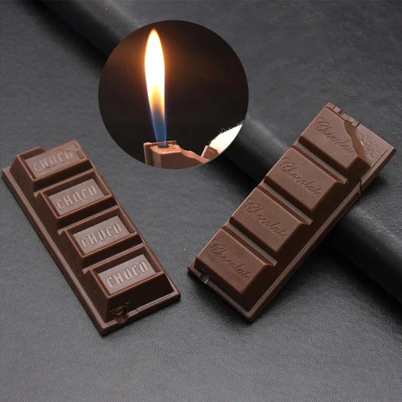 Chocolate-shaped butane torch lighter for cigarettes and cigars, compact and refillable