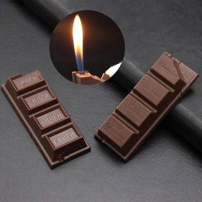 Chocolate-shaped butane torch lighter for cigarettes and cigars, compact and refillable