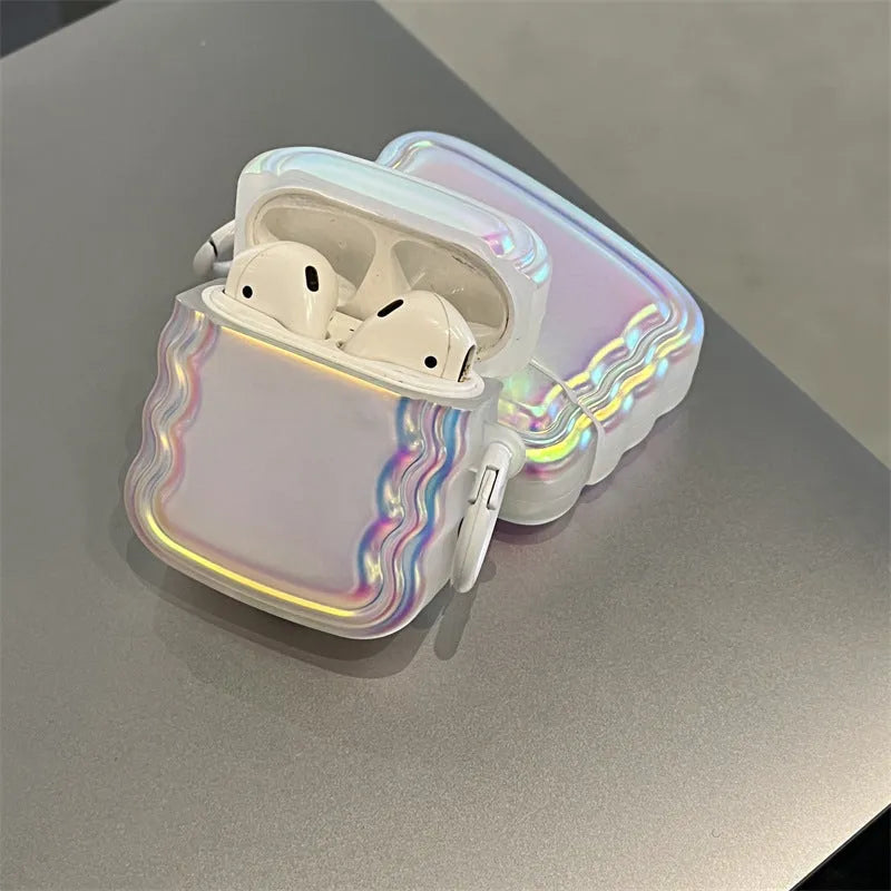 Apple AirPods silicone protective case in magic laser ring design for AirPods 1, 2, new 3 generation, Pro, and Pro2 models, a non-Apple branded accessory offering colourful laser-etched style with secure fit