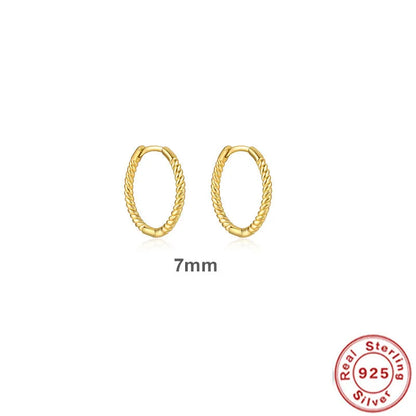Sterling silver twisted string round ring earrings in gold or platinum colour
