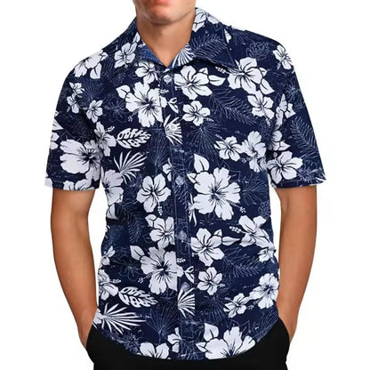 Men's loose fit short sleeve shirt with a colourful floral pattern, cardigan style.