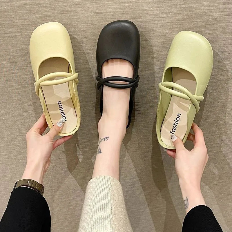 Women's baotou plastic flip-flop sandals in beige colour on a white background