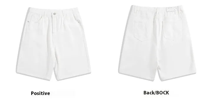 Men's straight-leg denim shorts in light blue with five-pocket design and zipper fly