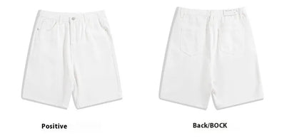 Men's straight-leg denim shorts in light blue with five-pocket design and zipper fly