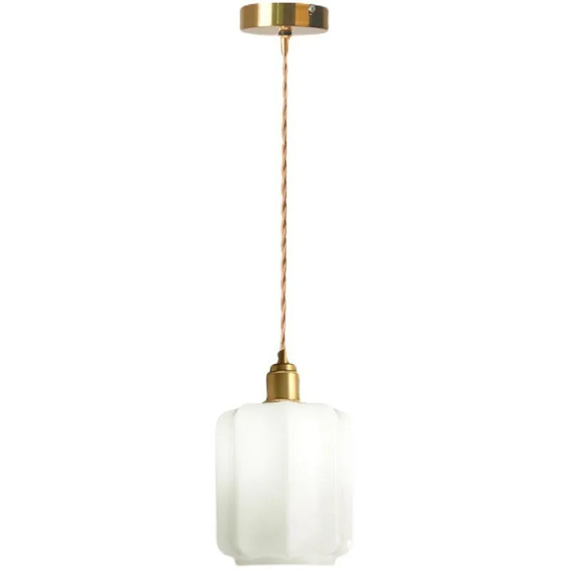 Brass vintage chandelier with white jade glass shade, 15x24cm, 220V ceiling light for living room or bedroom