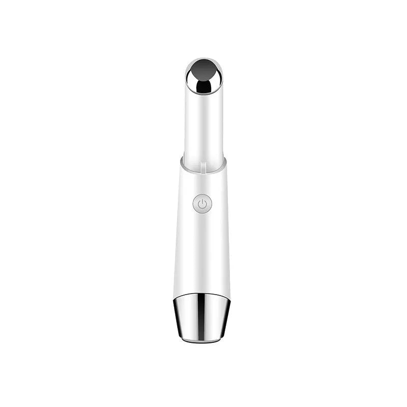 Mini electric vibration eye massager pen in pink and white with 40°C thermal head and USB charging cable