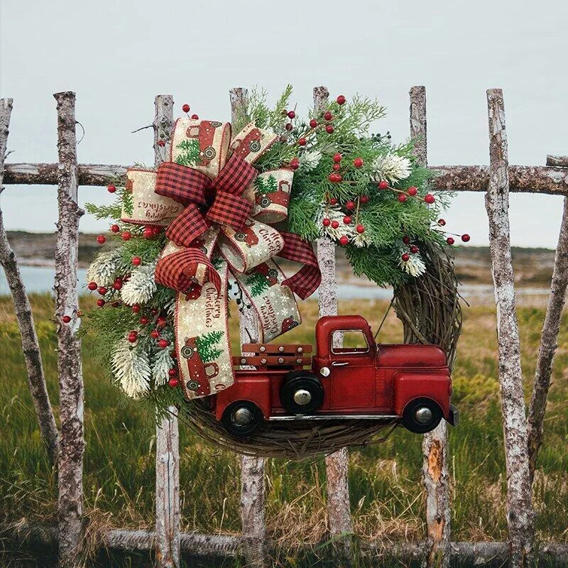 Christmas wooden garland with red truck and pumpkin design