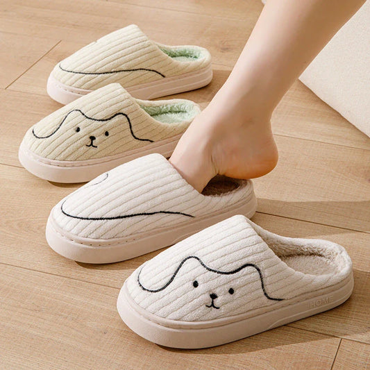 Cozy cat-themed house slippers in various colors with plush fabric and non-slip rubber soles