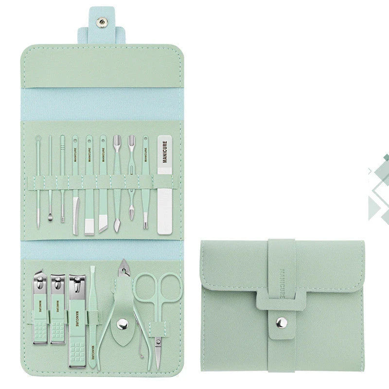 Premium 16-Piece Manicure Set with Stainless Steel Tools and Stylish PU Leather Case