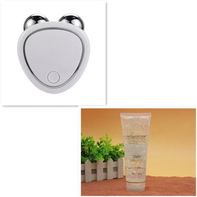 Portable facial beauty massager with dual rollers for lifting, toning, and reducing puffiness