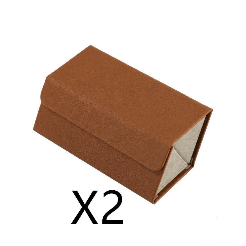 Foldable PU leather sunglasses and eyeglasses travel organiser case in black and brown