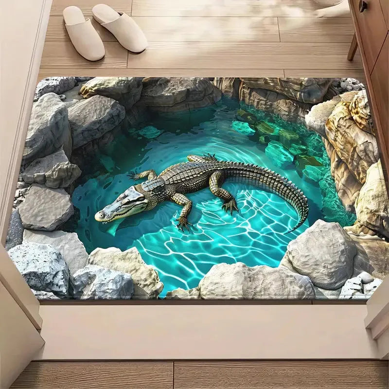 3D effect crystal velvet bathroom mat, non-slip absorbent square floor rug in geometric abstract print, 40x60cm to 80x120cm