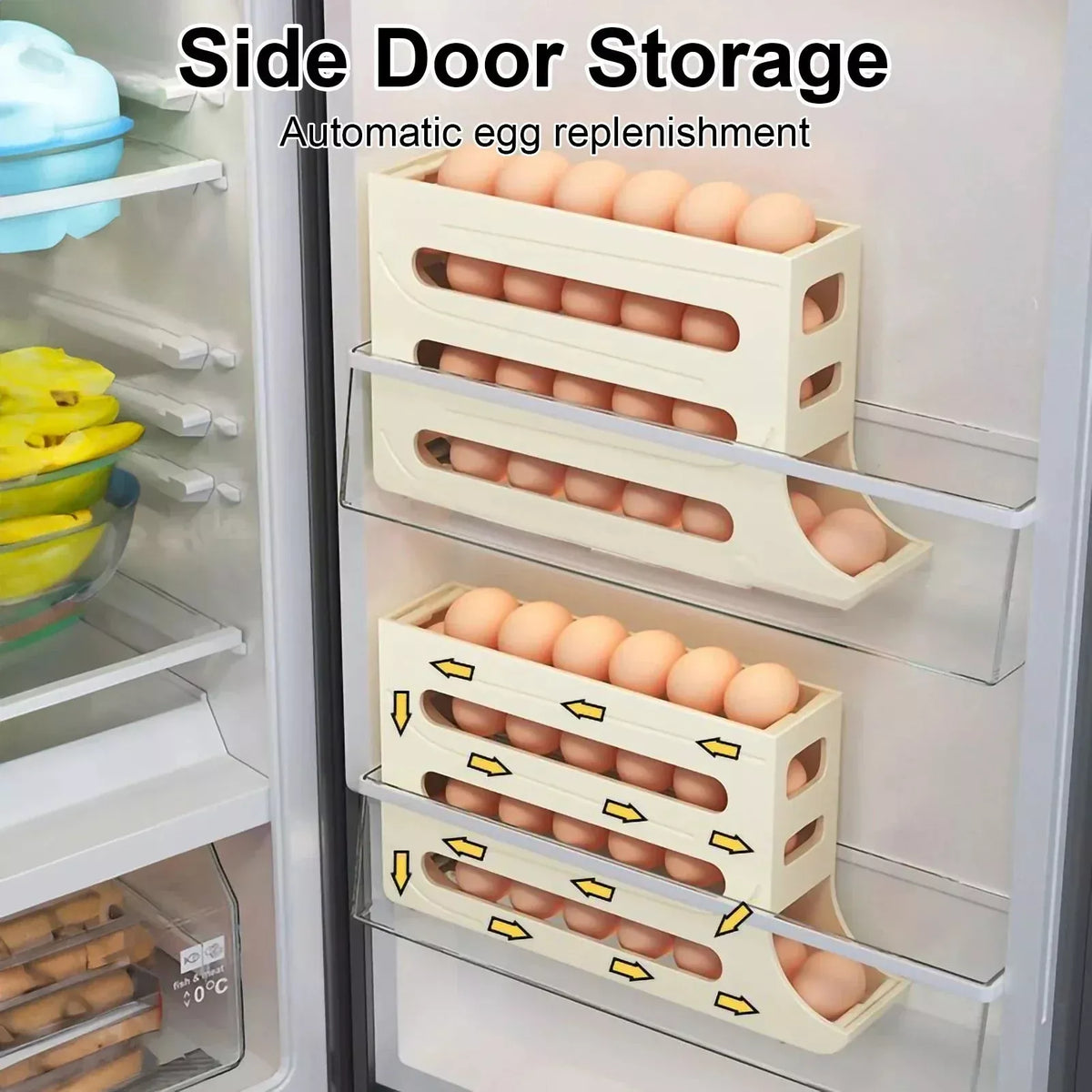 4-Layer Automatic Egg Roller Sliding Tray for refrigerator side door