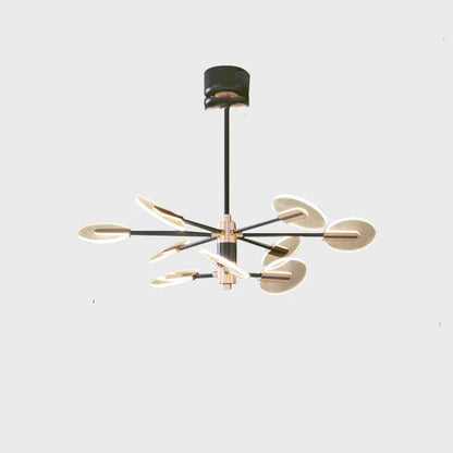 Nordic style iron frame LED chandelier with multiple acrylic shades, shown as a ceiling pendant lamp.