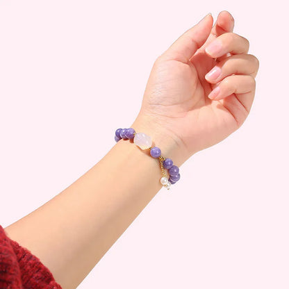Purple aquamarine chalcedony and agate rabbit bracelet with geometric design and round elements