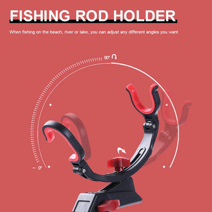 Adjustable fishing rod holder with 360-degree rotation, made of sturdy stainless steel for secure shore mounting