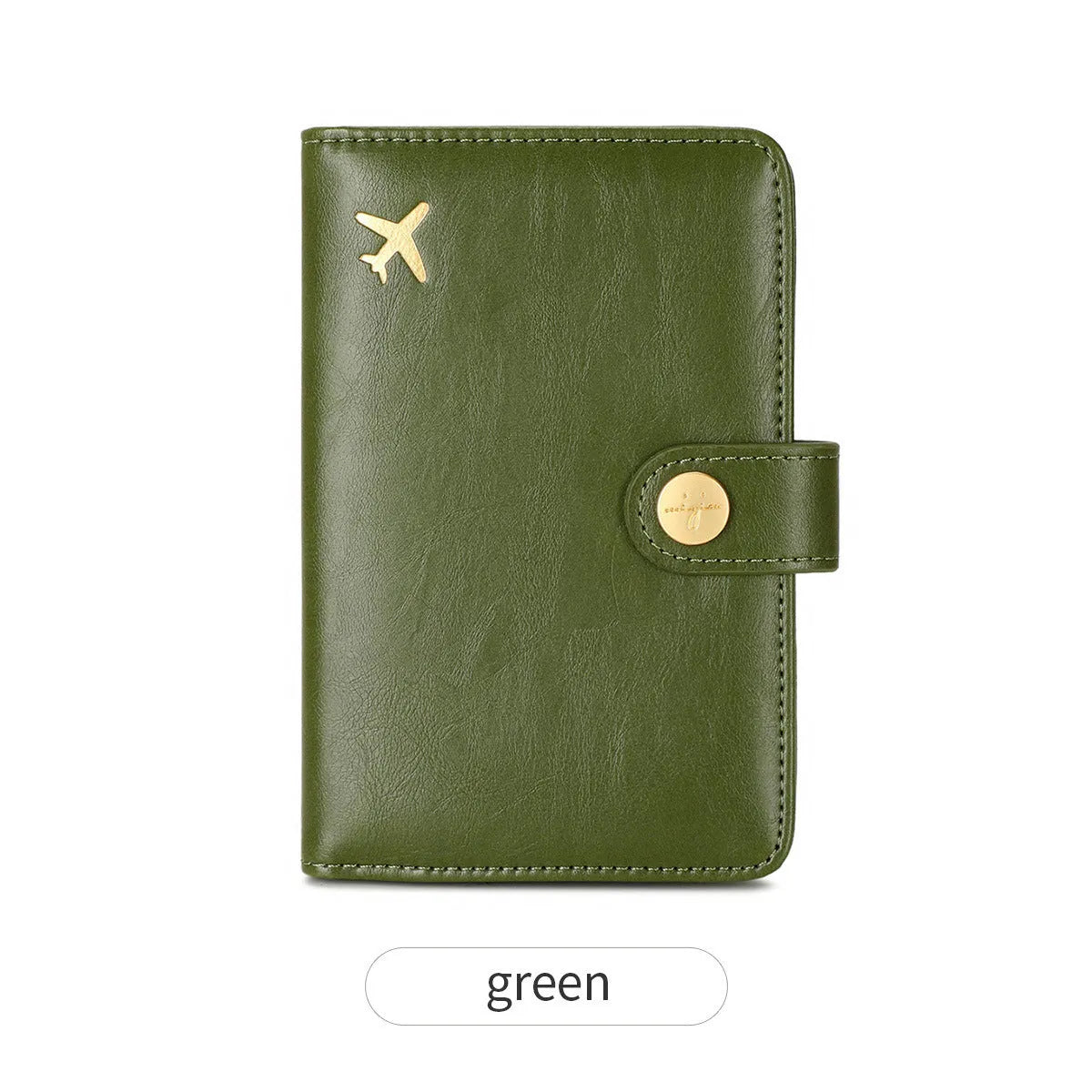 PU passport wallet with sewing line detail, shown in multiple colours including black, pink, and blue, featuring anti-theft swiping protection.