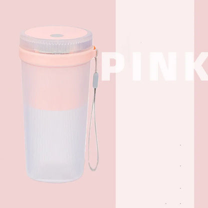 Multi-function portable blender in blue, green, or pink with USB cable and detachable parts for juicing