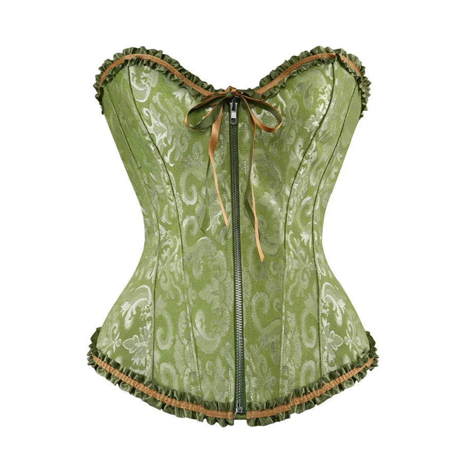 Women's front zipper jacquard corset shapewear in spandex fabric available in multiple colours