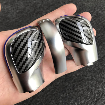 Carbon fibre gear shift side cover for Volkswagen DSG transmission with leather knob
