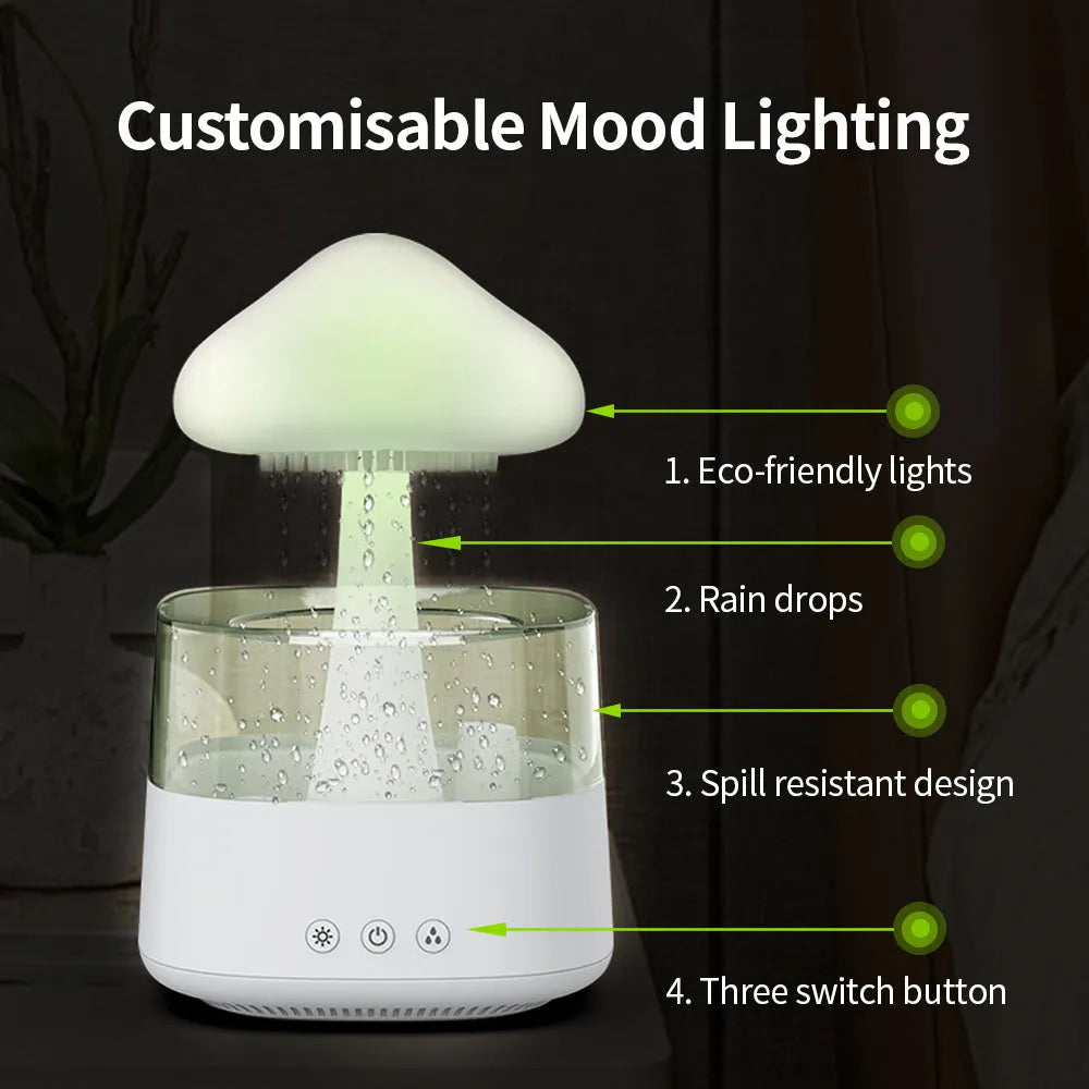 White raining cloud design desk humidifier with water flow effect and essential oil diffusion function