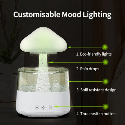 White raining cloud design desk humidifier with water flow effect and essential oil diffusion function