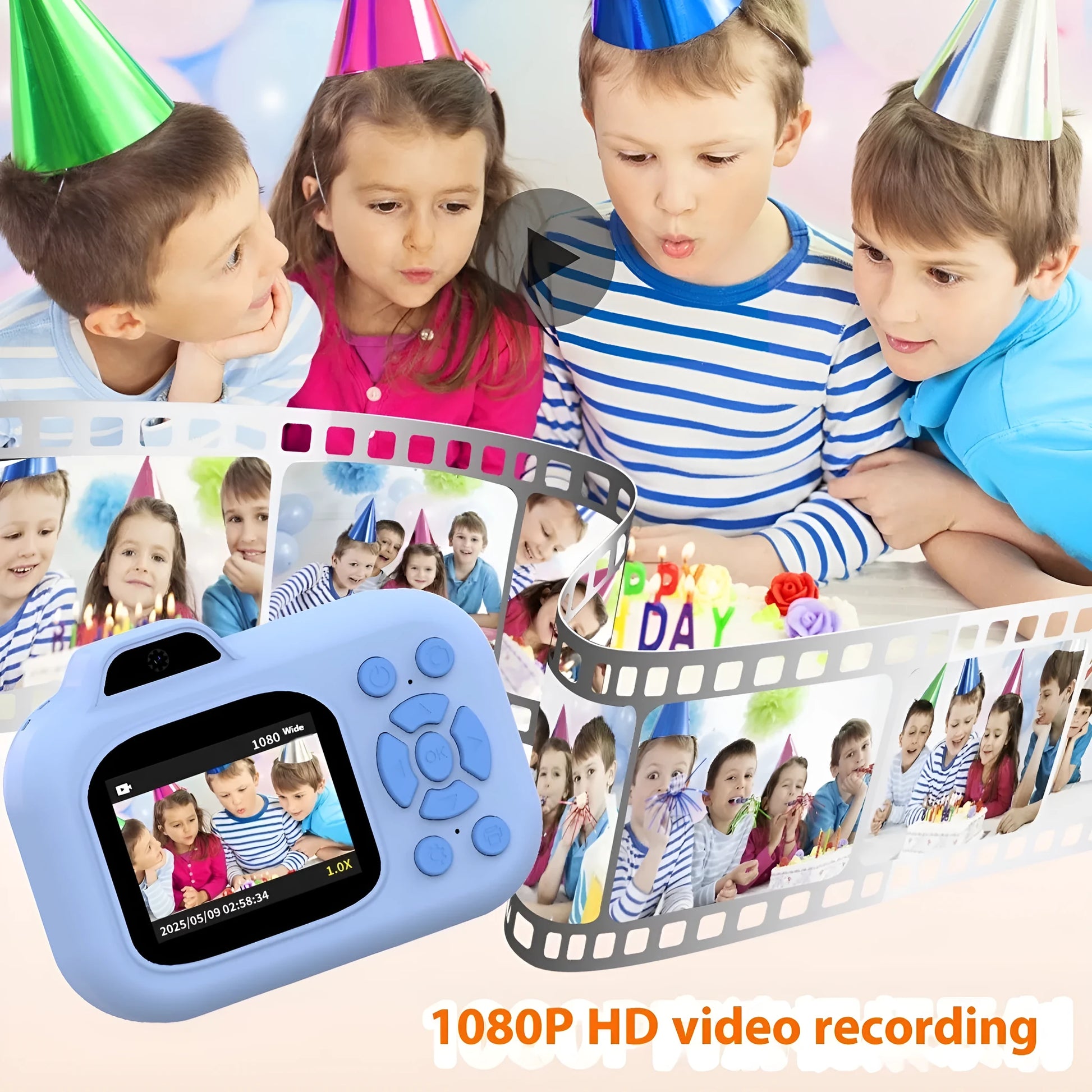 Children's plastic camera in pink, blue or purple with video recording and photography functions