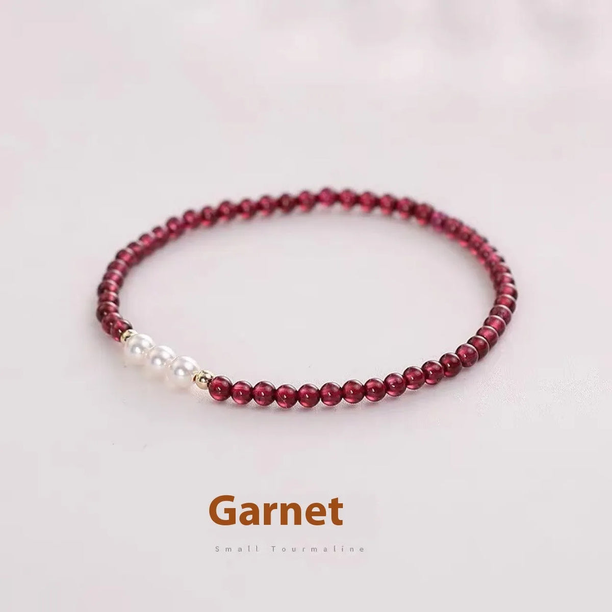 Women's crystal pearl bracelet with Chinese garnet beads in 3mm and 4mm sizes for office fashion wear