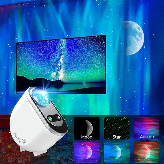 Enchanting Aurora Borealis Galaxy Night Light with Northern Lights projection, moon, and twinkling stars for cozy home decor