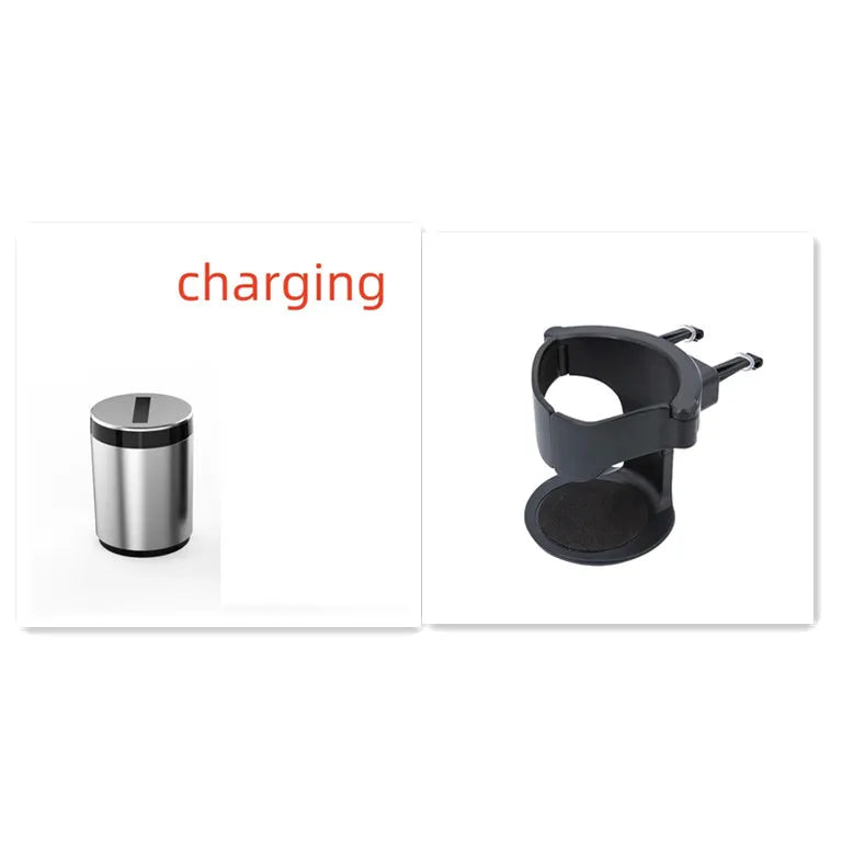 Silver aluminium intelligent induction ashtray with automatic opening lid for car and home use.