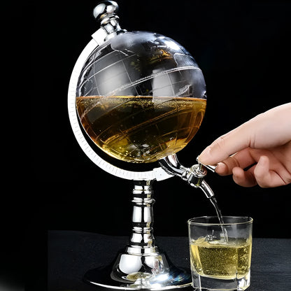 Transparent globe drink dispenser on silver stand with 1L capacity for beverages