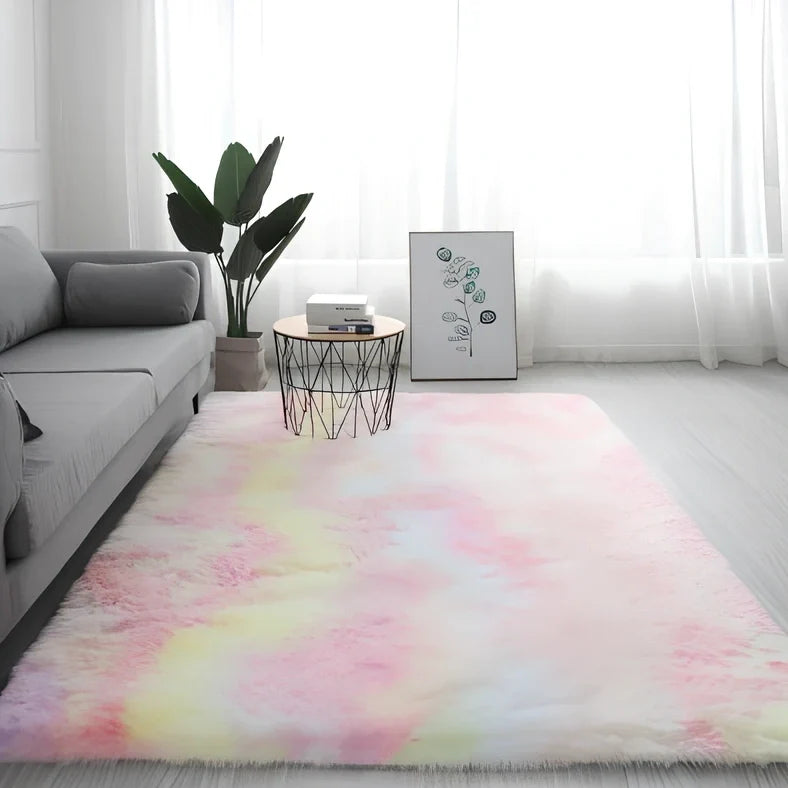 Machine-woven polyester-cotton blend carpet in rectangle shape with consistent pile texture