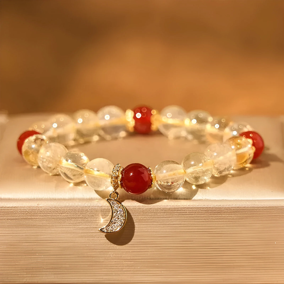 Handmade citrine red agate moon boom crystal bracelet for women.