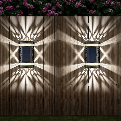 Solar-powered outdoor wall light with waterproof ABS housing measuring 90x60x151mm
