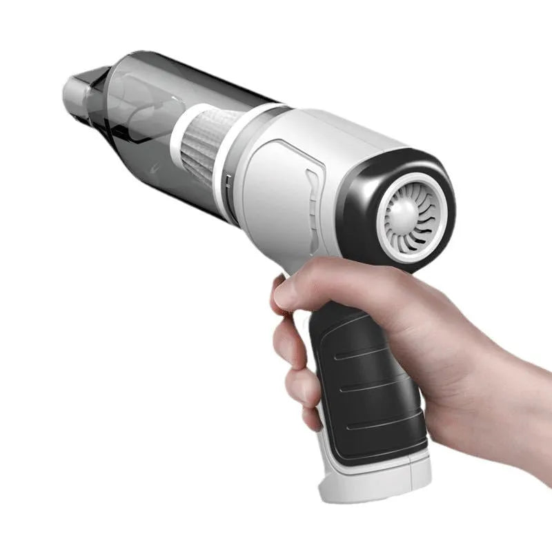 Brushless gold style handheld wireless car vacuum cleaner with pet hair attachment on a car seat