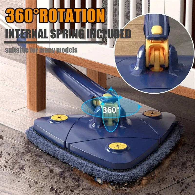 Extendable Triangle Mop with 360° rotatable head for deep cleaning floors, walls, and ceilings