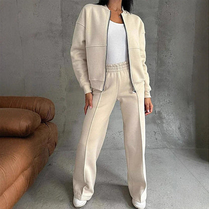 Women's stylish two-piece sports suit with zip-up jacket and wide-leg pants in a variety of colors