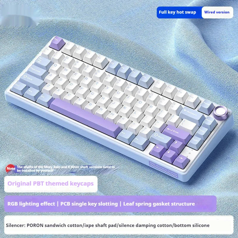 Wireless mechanical keyboard with RGB backlighting and hot-swappable key switches.