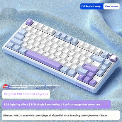 Wireless mechanical keyboard with RGB backlighting and hot-swappable key switches.
