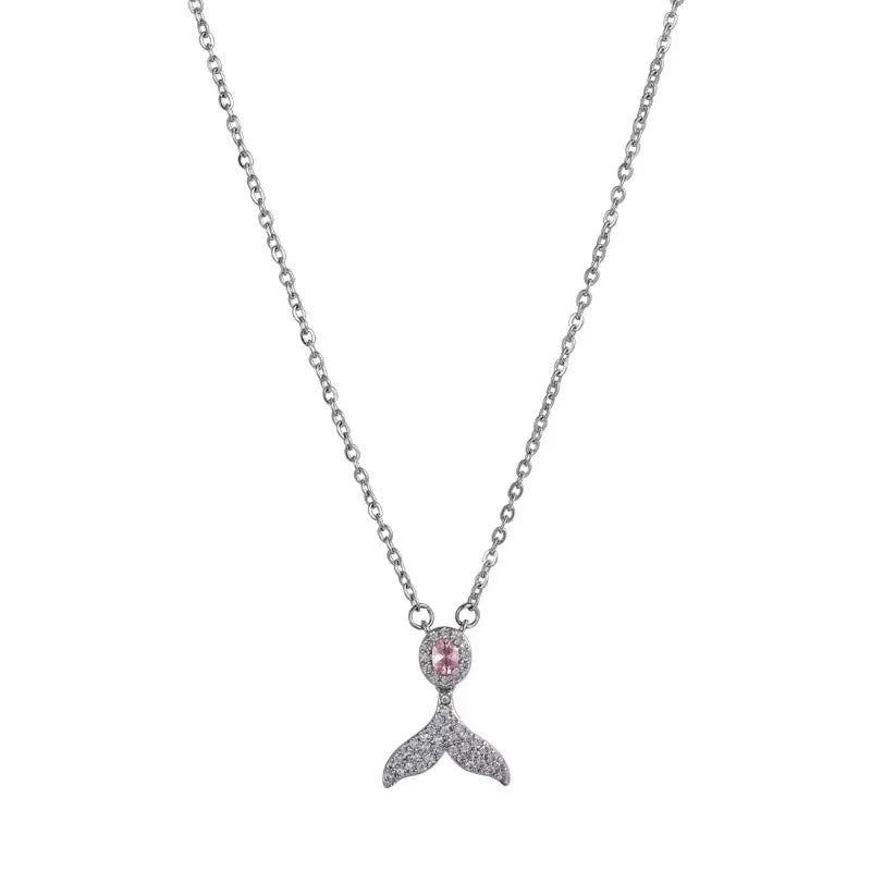 Women's sterling silver necklace with geometric fishtail pendant on adjustable O-ring chain