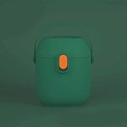 Large portable airtight baby milk powder container with scoop in peacock blue, olive green, and rouge powder