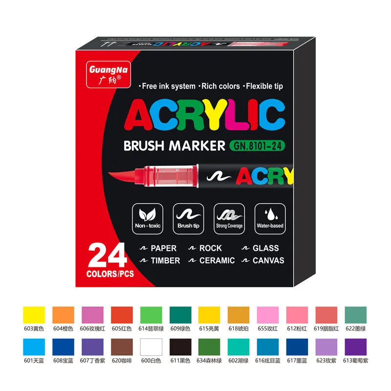Set of straight acrylic marker pens with soft heads in multiple colours for painting and graffiti