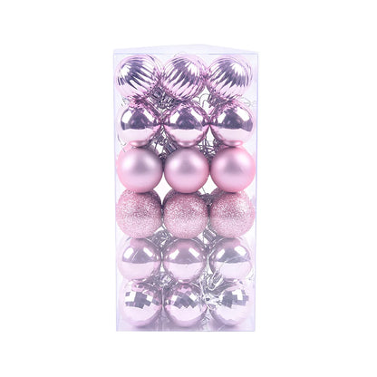 36 Christmas balls in 16 colours including rose gold and champagne gold, 4cm diameter