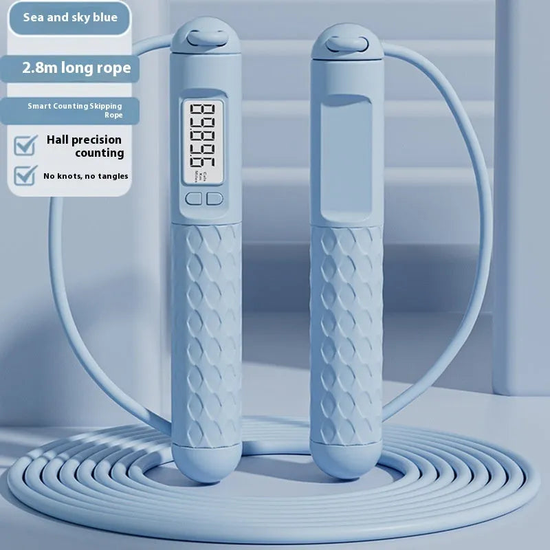 Skipping rope with bearings in various colours like black long shoelace or green cordless, made from ABS plastic for fitness use.