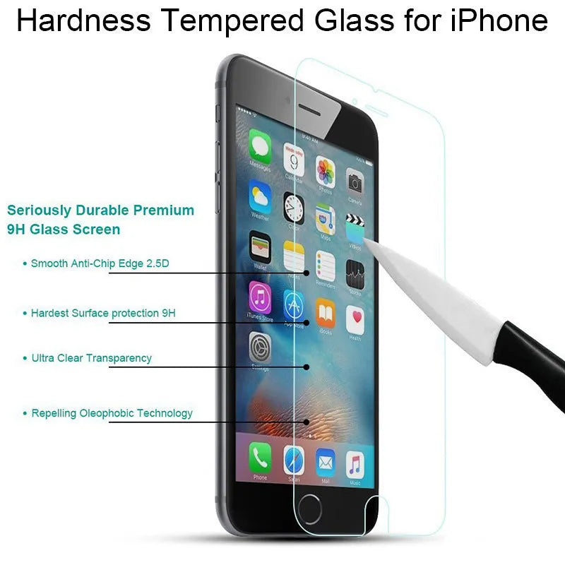 Tempered glass screen protector for iPhone on a transparent background.
