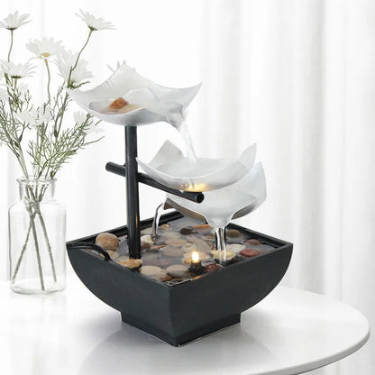 Handmade desktop water fountain ornament with flowing water display in modern minimalist style