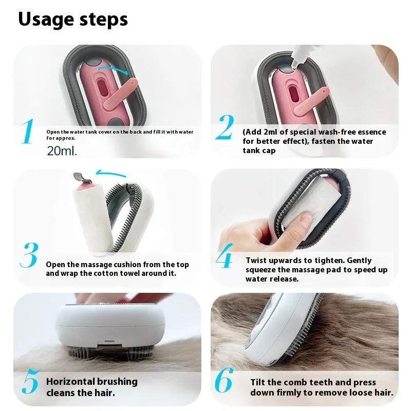 Large ABS silicone dog hair comb with disposable essence napkins for pet grooming