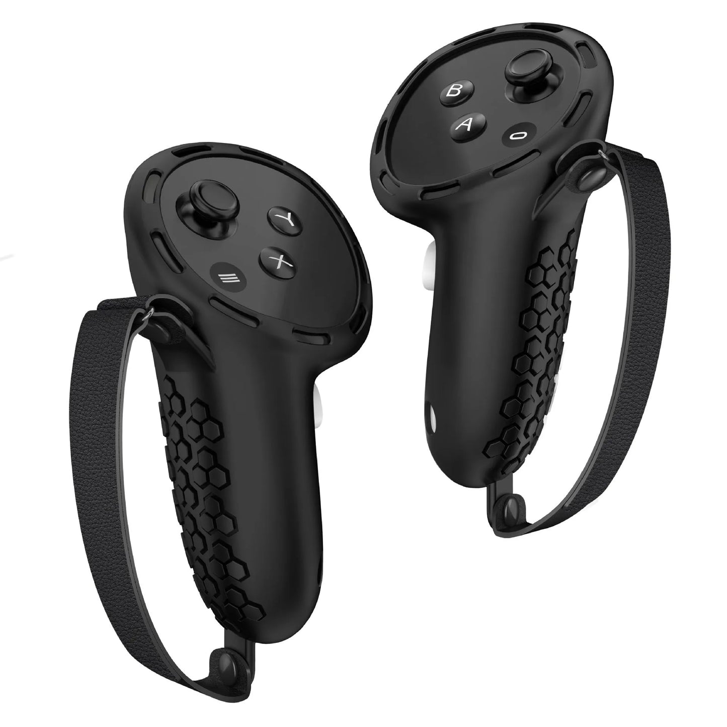 Silicone protective sleeve on a Meta Quest 3 VR controller handle in multiple colour options.