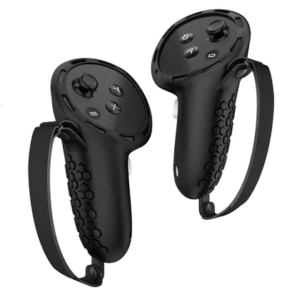Silicone protective sleeve on a Meta Quest 3 VR controller handle in multiple colour options.