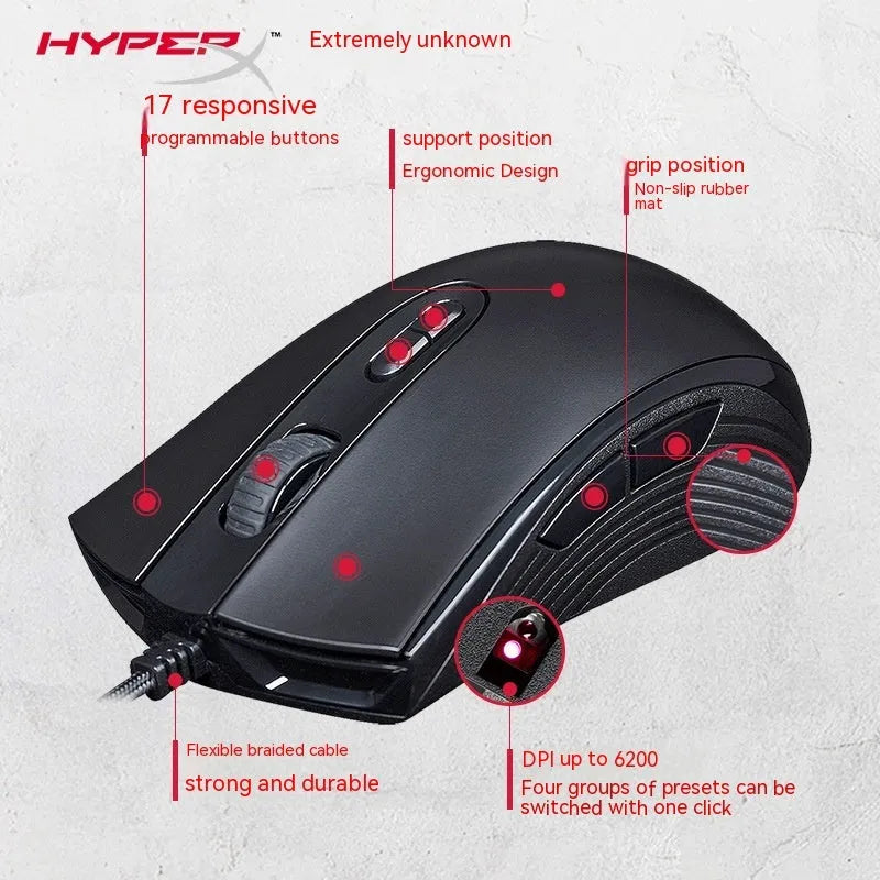 Pulse RGB wired gaming mouse in black colour with USB cable and RGB lighting